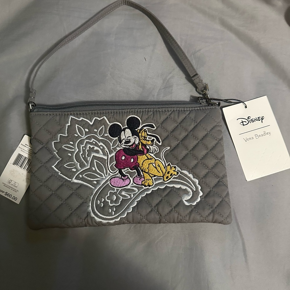 Vera Bradley Gray Quilted Mickey Mouse Wristlet